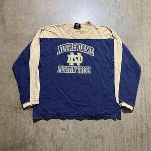 Notre Dame Fighting Irish Shirt Mens XL Blue Tan NCAA Football Long Sleeve